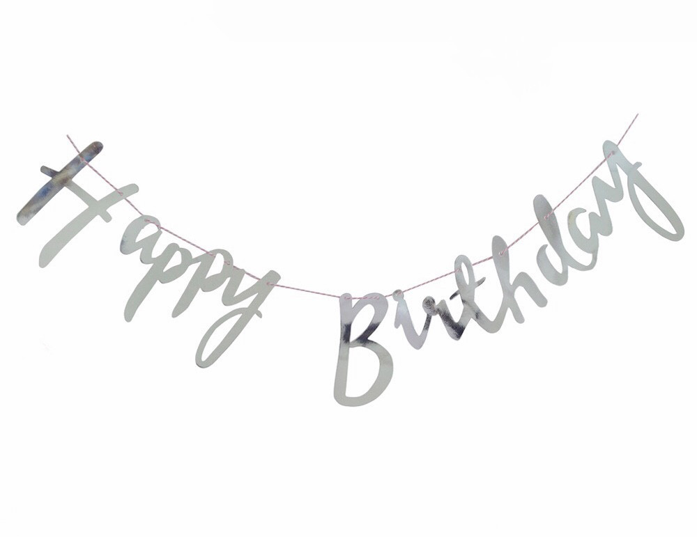 Гірлянда-розтяжка Happy birthday, дзеркальне срібло