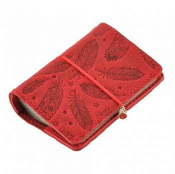 Жіночий шкіряний кард-кейс 7.0 з пір'ям (кораловий)