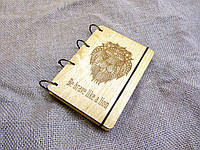 Блокнот Лев обкладинка з фанери на кільцях, 60 аркушів, формат А6 Подарунок