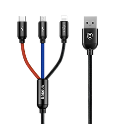 USB кабель Baseus Three Primary Colors 3-in-1 MicroUSB + Lightning + Type-C - 3.5 A / 1.2 m