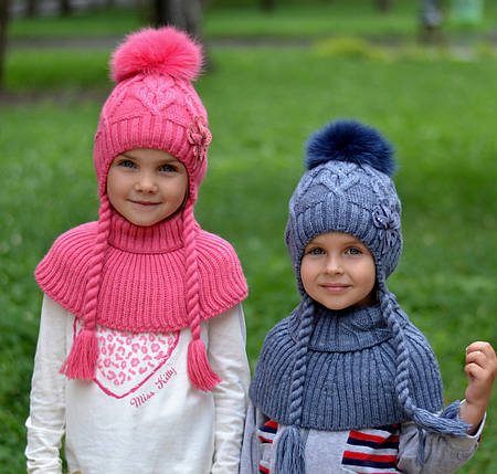 Шапка зимова з косами для дівчинки, фото 2