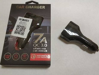 Зарядний пристрій автомобільний від прикурювача на 4 USB чорний колір. Quick Charge 3.0