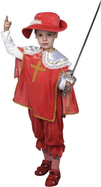 Карнавальний костюм Мушкетер кардинала, Гвардеець, Рошфор (червоний велюр)