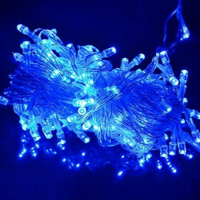 Світлодіодна гірлянда нитка 100 LED ,колір - синій, прозорий провід 10м