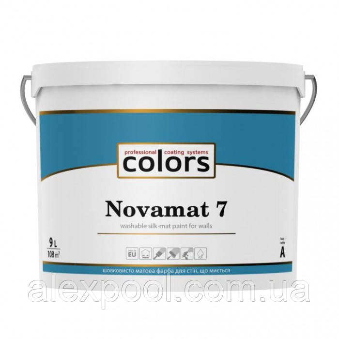 Сolors Novamat 7 9 л латексна водоразбавимая миюча фарба для стін