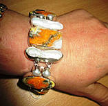 Срібний браслет із яшмою шміль і перлами, фото 3