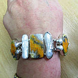 Срібний браслет із яшмою шміль і перлами, фото 2