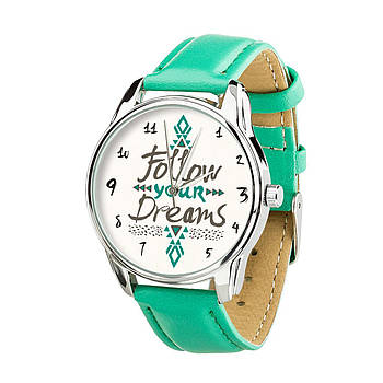 Годинник жіночий наручний "Follow your dreams" (м'ятно-бірюзовий) + додатковий ремінець 