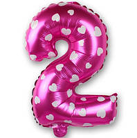 Кулька цифра 2 фольгована з сердечками 32 дюйма рожевий