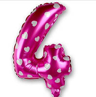 Кулька цифра 4 фольгована з сердечками 32 дюйма рожевий