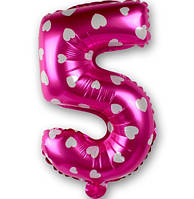 Кулька цифра 5 фольгована з сердечками 32 дюйма рожевий