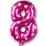 Кулька цифра 8 фольгована з сердечками 32 дюйма рожевий