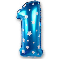 Кулька цифра 1 фольгована із зірочками 32 дюйма блакитний