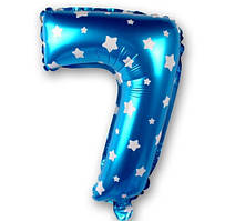 Кулька цифра 7 фольгована із зірочками 32 дюйма блакитний