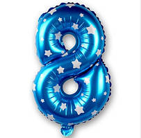 Кулька цифра 8 фольгована із зірочками 32 дюйма блакитний