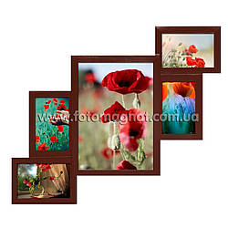 Дерев'яна мультирамка на 5 фото "Руноко Червоне Дерево А4+4" (фоторамка колаж 62 х 50 см)