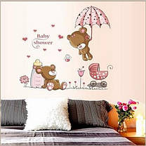 Наклейка на стіну, дитячі наклейки, стікери "Закоханий ведмедик на парасольці" (лист 50*70см), фото 2
