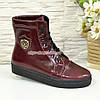 Черевики жіночі шкіряні на товстій підошві, колір бордо, фото 2