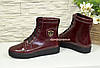 Черевики жіночі шкіряні на товстій підошві, колір бордо, фото 4