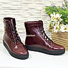 Черевики жіночі шкіряні на товстій підошві, колір бордо, фото 3