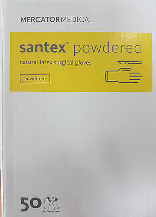 Рукавички латексні хірургічні припудрені стерильні SANTEX р.8, фото 3