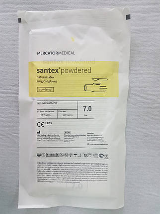 Рукавички латексні хірургічні припудрені стерильні SANTEX р.8, фото 1