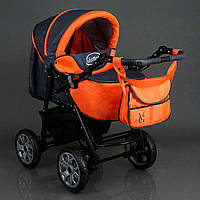 Дитяча коляска-трансформер 2в1 темно-сіра з помаранчевим Viki 86 Karina малюкам від народження