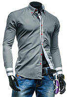 Рубашка мужская серая с контрастными манжетами M - L код 77