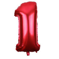 Шар цифра 1 червона на день народження -  довжина 70см, (без гелію), фольга