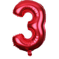 Кулька цифра 3 фольгована 32 дюйма червоний