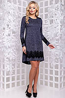 Красивое ангоровое платье трапеция с люрексом с кружевом 42-50 размера темно-синее
