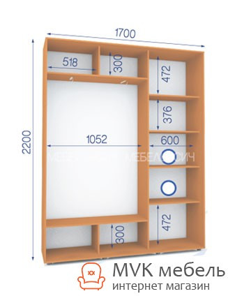 Шафа купе (23/22) 1700х450х2200