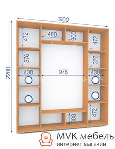 Шкаф купе (25/22-3Ф/1П) 1900х450х2200