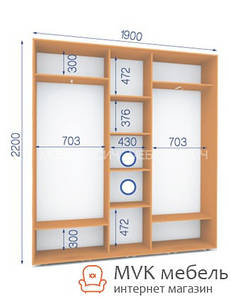 Шафа купе (25/22-3Ф/2П) 1900х450х2200