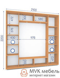 Шкаф купе (27/22-3Ф/1П) 2100х450х2200