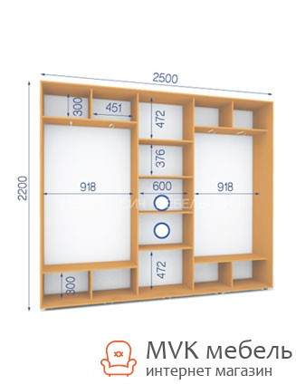 Шкаф купе (37/22-3Ф) 2500х450х2200
