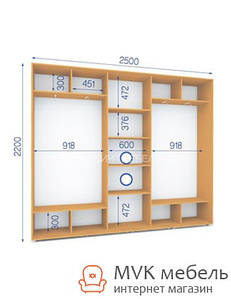 Шкаф купе (37/22-3Ф) 2500х450х2200