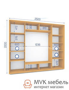 Шафа купе (34/22-3Ф) 2500х600х2200
