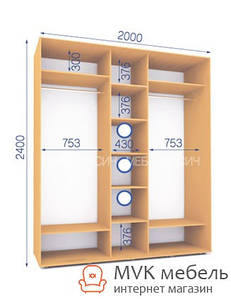 Шафа купе (11/24-3Ф/2П) 2000х600х2400