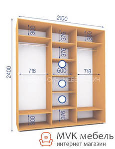 Шафа купе (12/24-3Ф/2П) 2100х600х2400