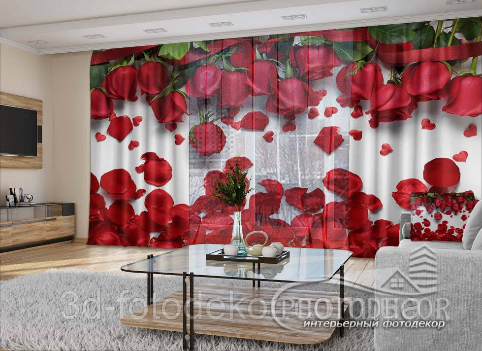 3D - Фото Штори і тюль "Червоні троянди" - будь-який розмір. Читаємо опис!