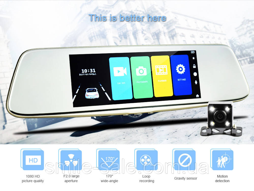 Відеореєстратор дзеркало DVR L1002С 7" Сенсор на 2 камери!