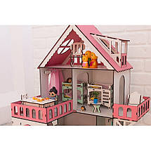 Ляльковий будиночок для Лол NestWood "РОЖЕВИЙ МІНІ КОТЕДЖ", 5 кімнат (поверх 20 см) + Меблі 9 одиниць, фото 2