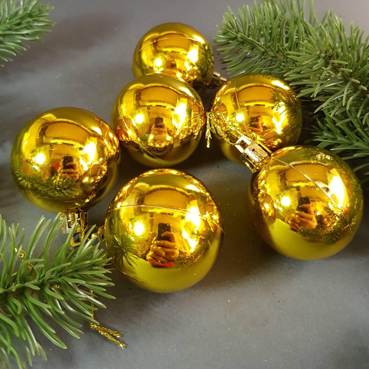Набір золотих глянцевих кульок 6 шт, Діаметр 5 див.