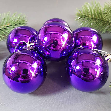 Набір фіолетових глянцевих кульок 6 шт, Діаметр 5 див., фото 1
