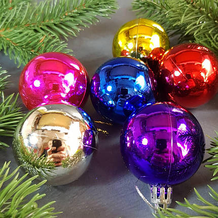 Набір різнокольорових глянцевих кульок 6 шт, Діаметр 5 див., фото 1