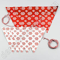 Гірлянда новорічна "Сніжинки", червоний хром, 12 прапорців (~2-2.3 м) 