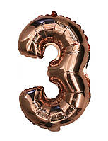 Куля цифра 3 фольгована рожеве золото 35 см