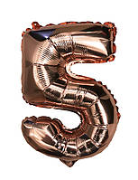 Куля цифра 5 фольгована рожеве золото 35 см