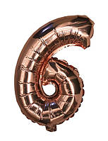 Куля цифра 6 фольгована розовое золото 35 см